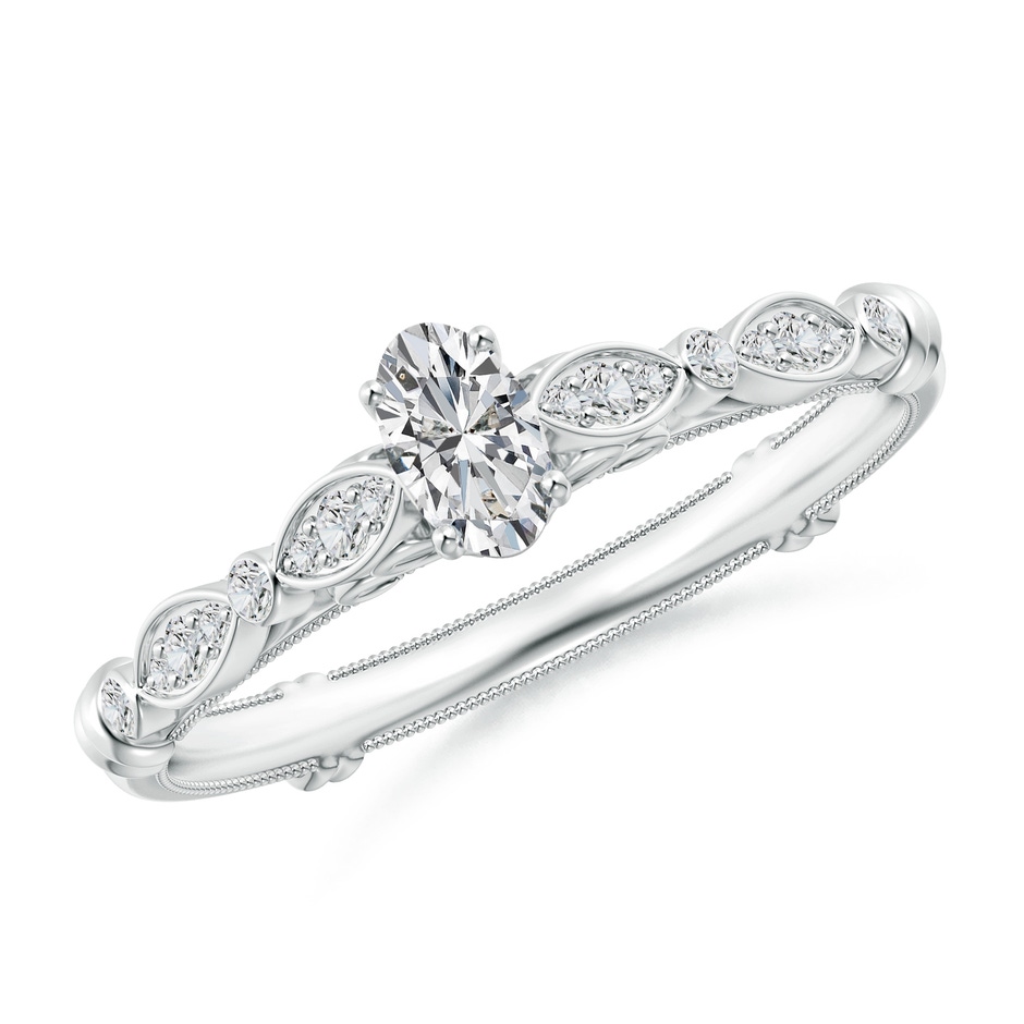 5x3mm HSI2 Vintage Style Oval Diamond Ring with Marquise & Dot Shank in White Gold 