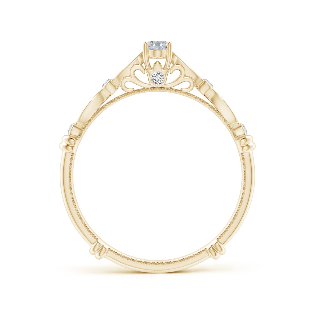 5x3mm HSI2 Vintage Style Oval Diamond Ring with Marquise & Dot Shank in Yellow Gold - side_1