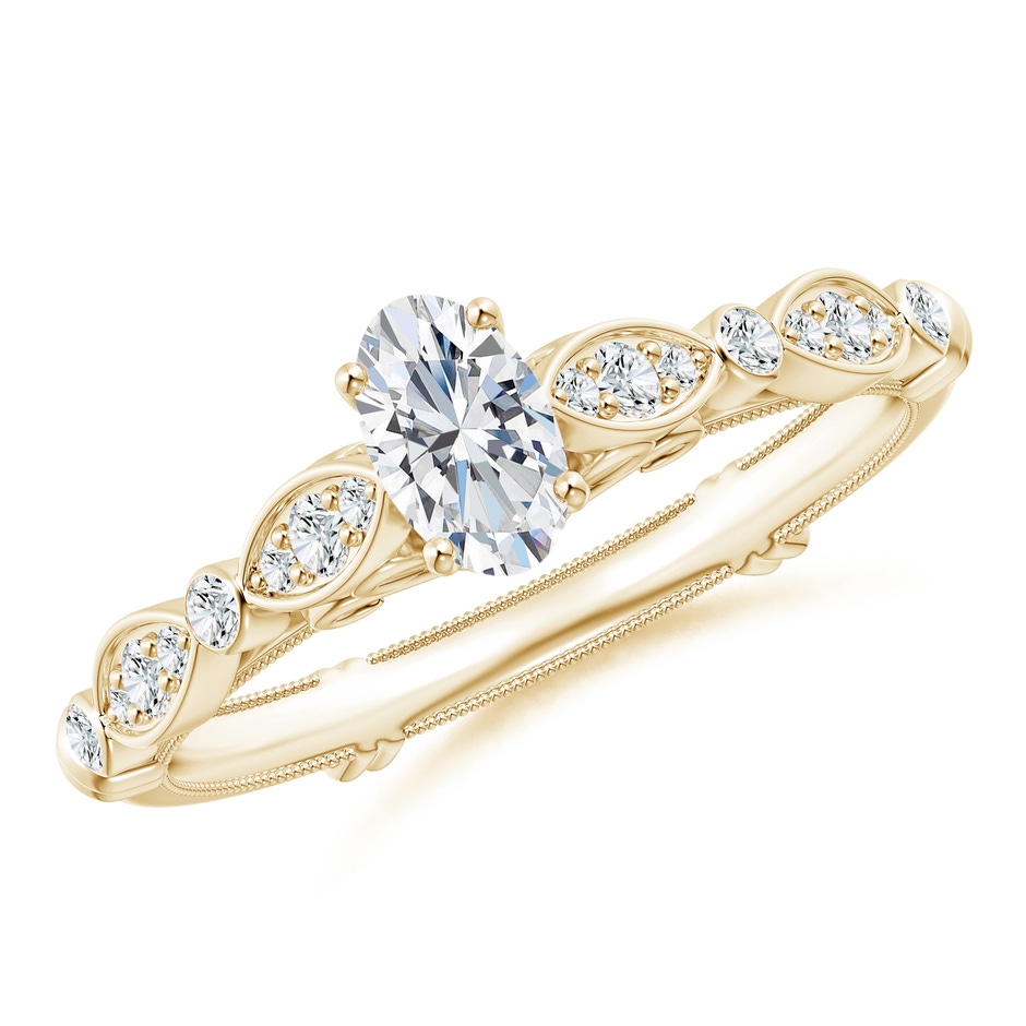 6x4mm GVS2 Vintage Style Oval Diamond Ring with Marquise & Dot Shank in Yellow Gold 