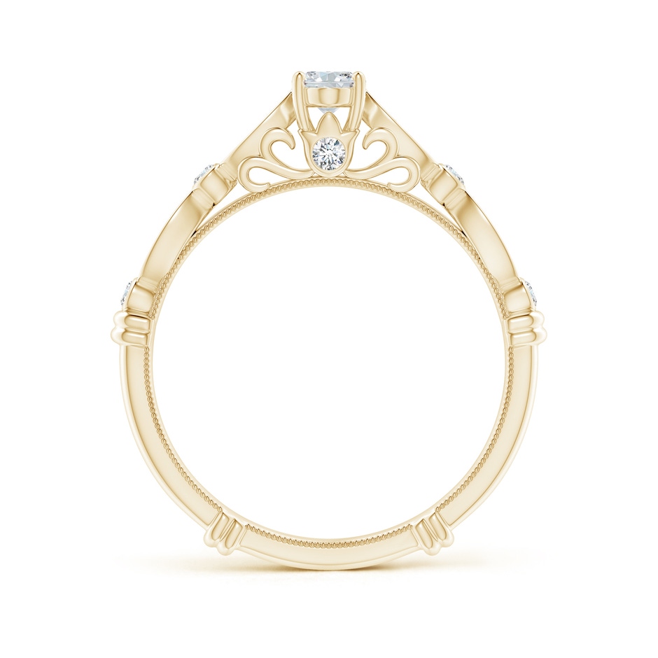 6x4mm GVS2 Vintage Style Oval Diamond Ring with Marquise & Dot Shank in Yellow Gold side-1