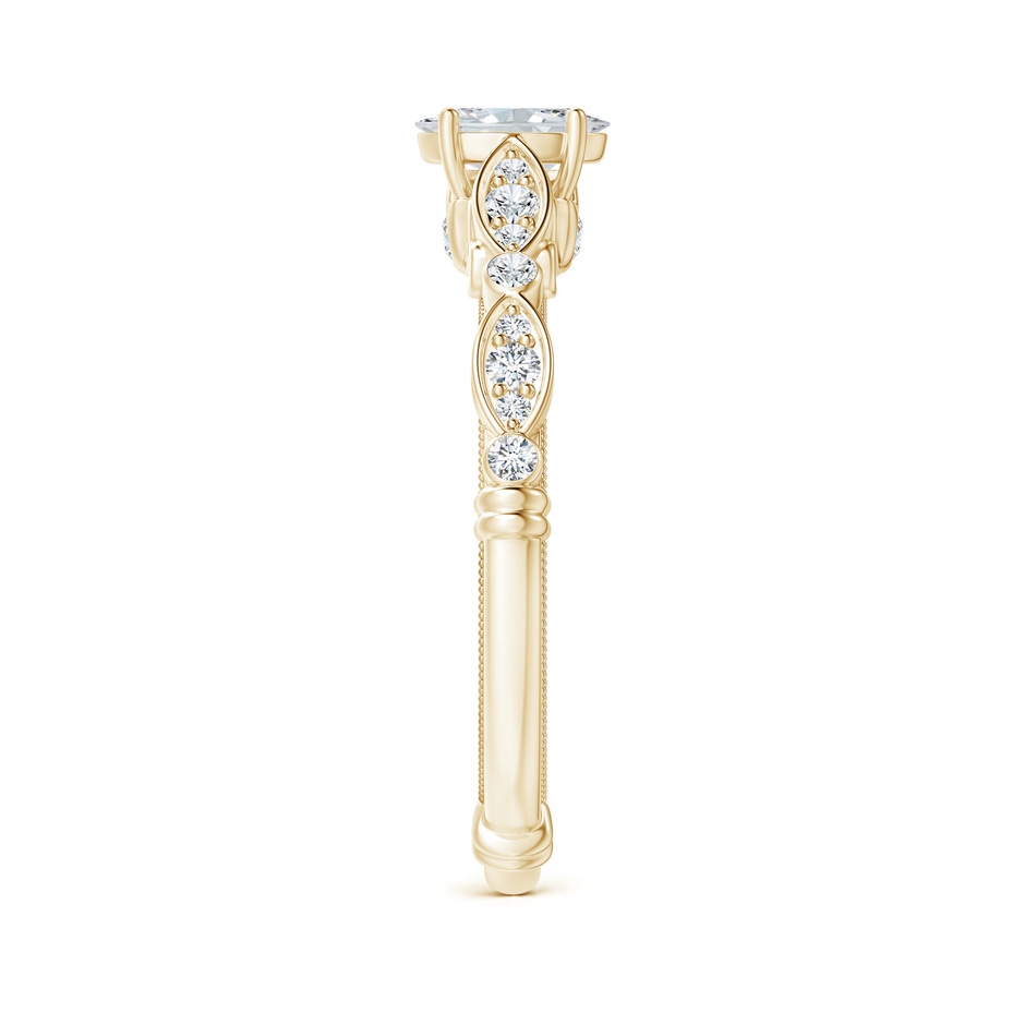 6x4mm GVS2 Vintage Style Oval Diamond Ring with Marquise & Dot Shank in Yellow Gold side-2