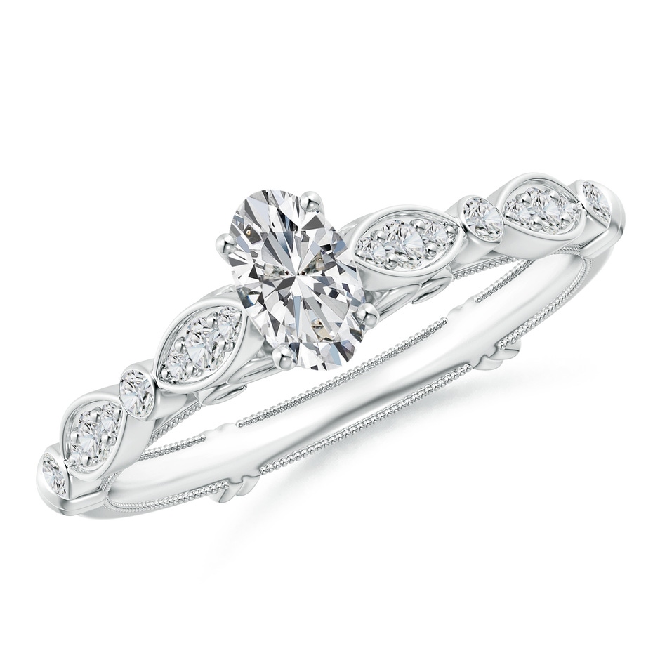 6x4mm HSI2 Vintage Style Oval Diamond Ring with Marquise & Dot Shank in White Gold 