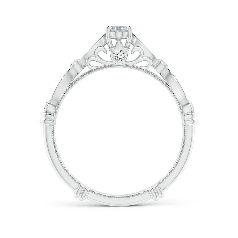 6x4mm HSI2 Vintage Style Oval Diamond Ring with Marquise & Dot Shank in White Gold side-1