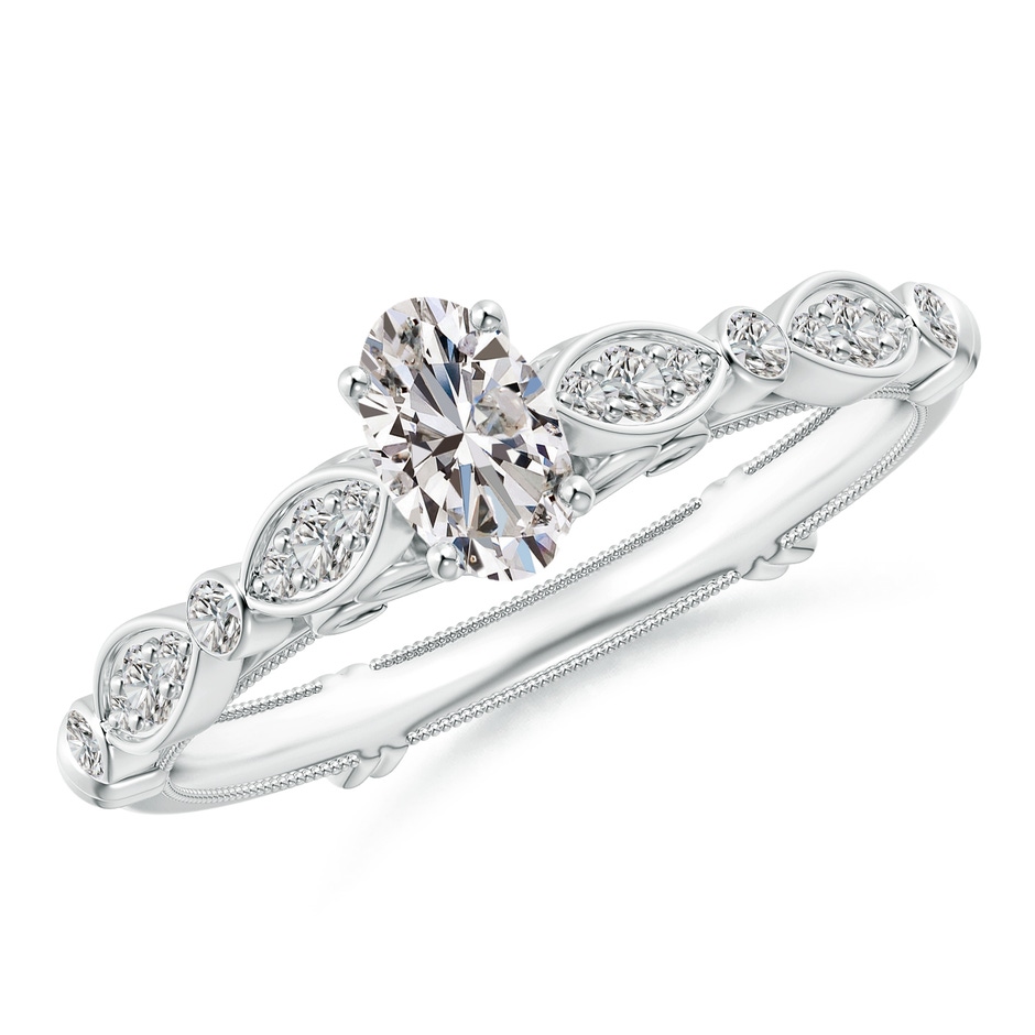 6x4mm IJI1I2 Vintage Style Oval Diamond Ring with Marquise & Dot Shank in White Gold 