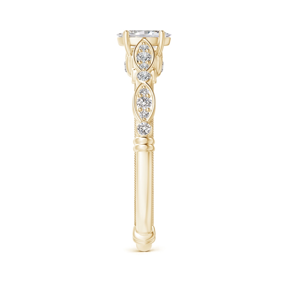 6x4mm IJI1I2 Vintage Style Oval Diamond Ring with Marquise & Dot Shank in Yellow Gold side-2
