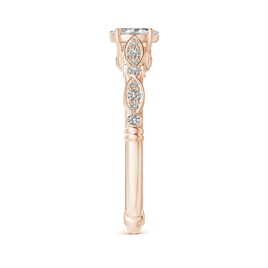 6x4mm KI3 Vintage Style Oval Diamond Ring with Marquise & Dot Shank in Rose Gold side-2