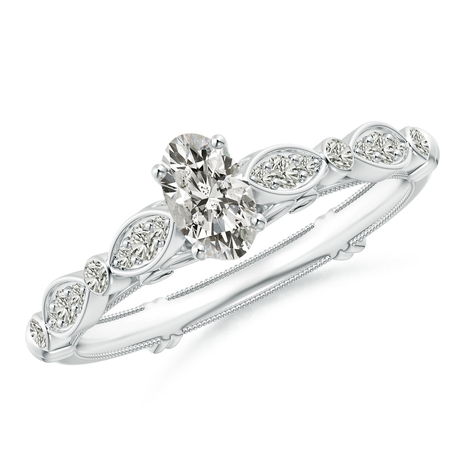 6x4mm KI3 Vintage Style Oval Diamond Ring with Marquise & Dot Shank in White Gold 