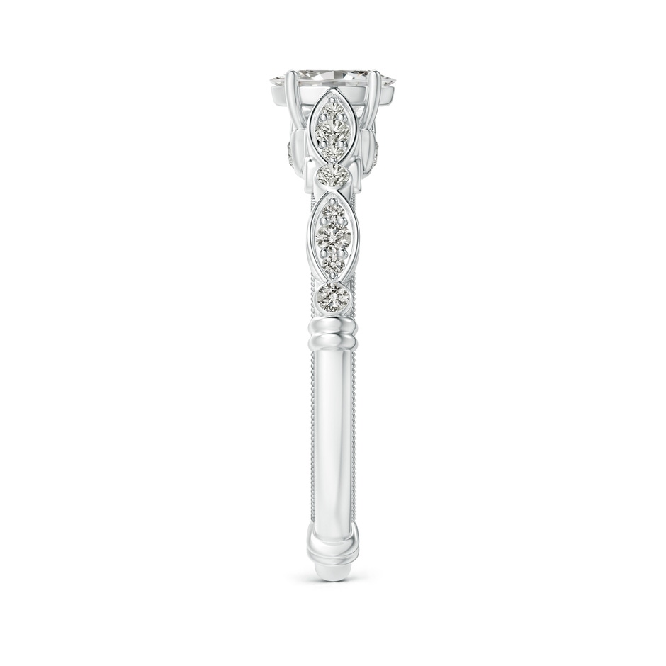 6x4mm KI3 Vintage Style Oval Diamond Ring with Marquise & Dot Shank in White Gold side-2