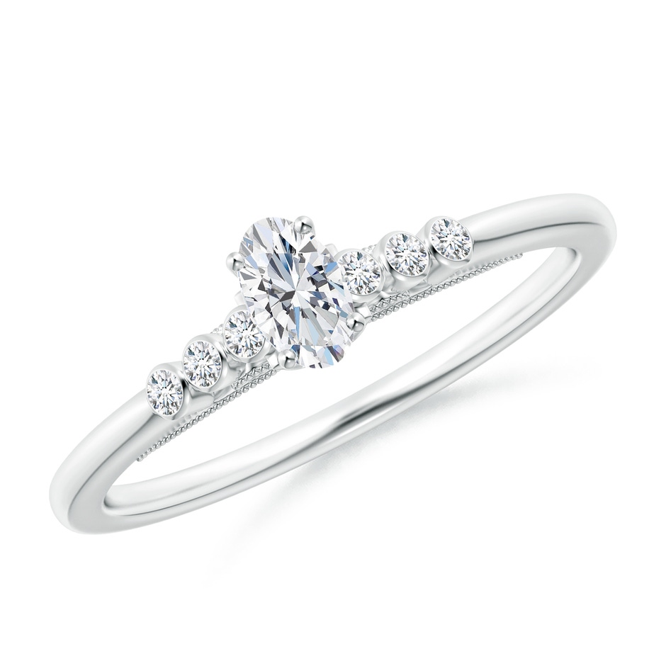 5x3mm GVS2 Oval Diamond Engagement Ring with Bezel-Set Accents in White Gold 