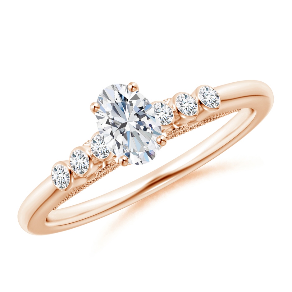 6x4mm GVS2 Oval Diamond Engagement Ring with Bezel-Set Accents in Rose Gold 