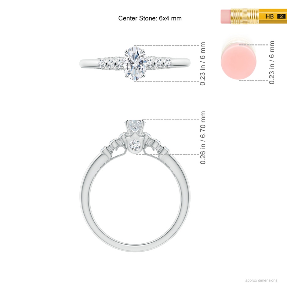 6x4mm GVS2 Oval Diamond Engagement Ring with Bezel-Set Accents in White Gold ruler