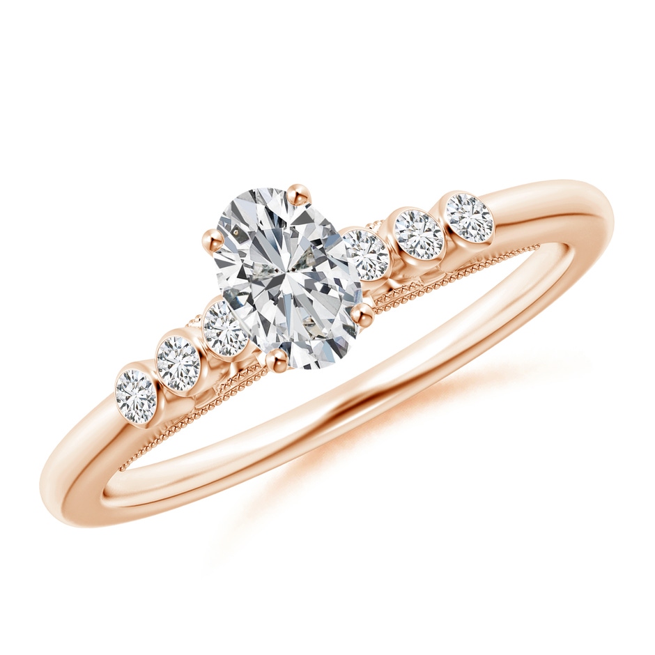 6x4mm HSI2 Oval Diamond Engagement Ring with Bezel-Set Accents in Rose Gold 