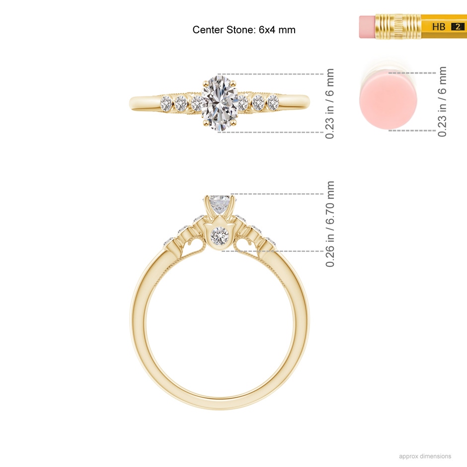 6x4mm IJI1I2 Oval Diamond Engagement Ring with Bezel-Set Accents in Yellow Gold ruler