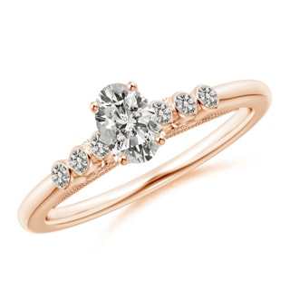 6x4mm KI3 Oval Diamond Engagement Ring with Bezel-Set Accents in Rose Gold