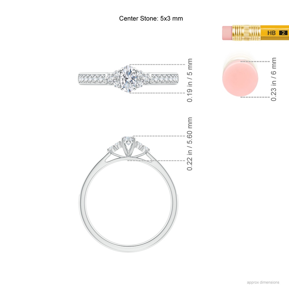 5x3mm GVS2 Oval Diamond Engagement Ring with Trio Accents in P950 Platinum ruler
