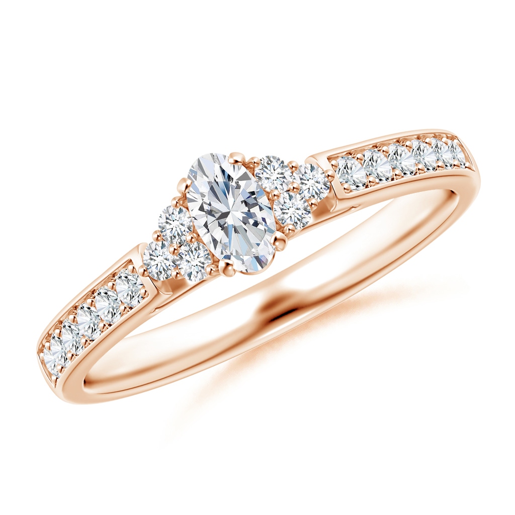 5x3mm GVS2 Oval Diamond Engagement Ring with Trio Accents in Rose Gold