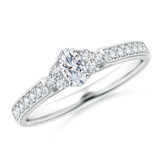 5x3mm GVS2 Oval Diamond Engagement Ring with Trio Accents in White Gold