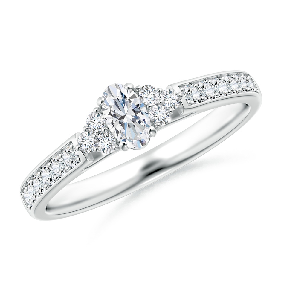 5x3mm GVS2 Oval Diamond Engagement Ring with Trio Accents in White Gold 