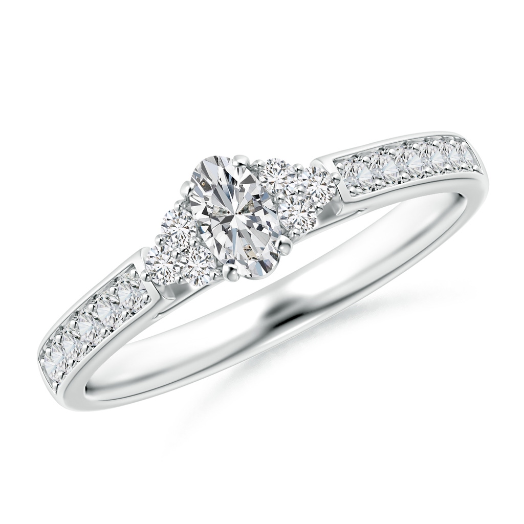 5x3mm HSI2 Oval Diamond Engagement Ring with Trio Accents in White Gold