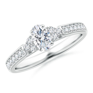 6x4mm GVS2 Oval Diamond Engagement Ring with Trio Accents in P950 Platinum