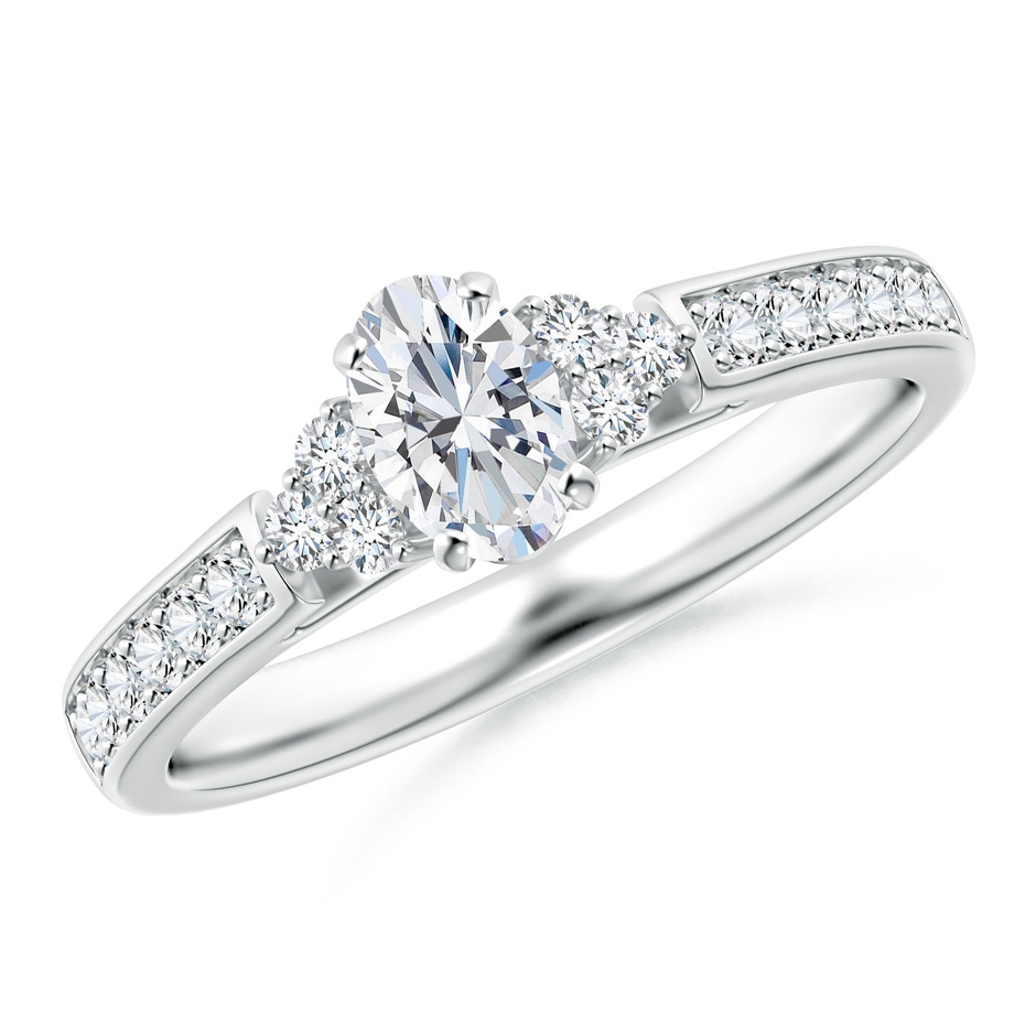 6x4mm GVS2 Oval Diamond Engagement Ring with Trio Accents in White Gold 