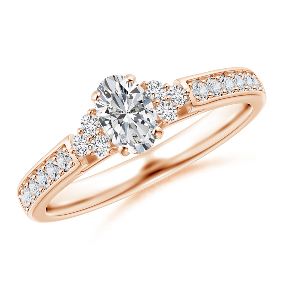 6x4mm HSI2 Oval Diamond Engagement Ring with Trio Accents in Rose Gold 
