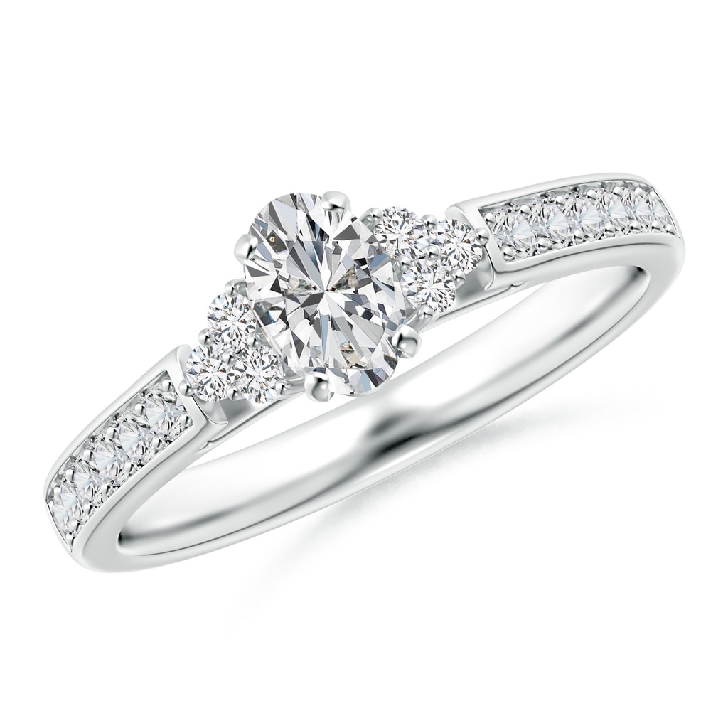 6x4mm HSI2 Oval Diamond Engagement Ring with Trio Accents in White Gold