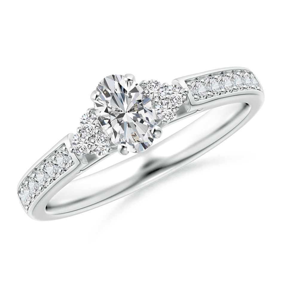 6x4mm HSI2 Oval Diamond Engagement Ring with Trio Accents in White Gold 