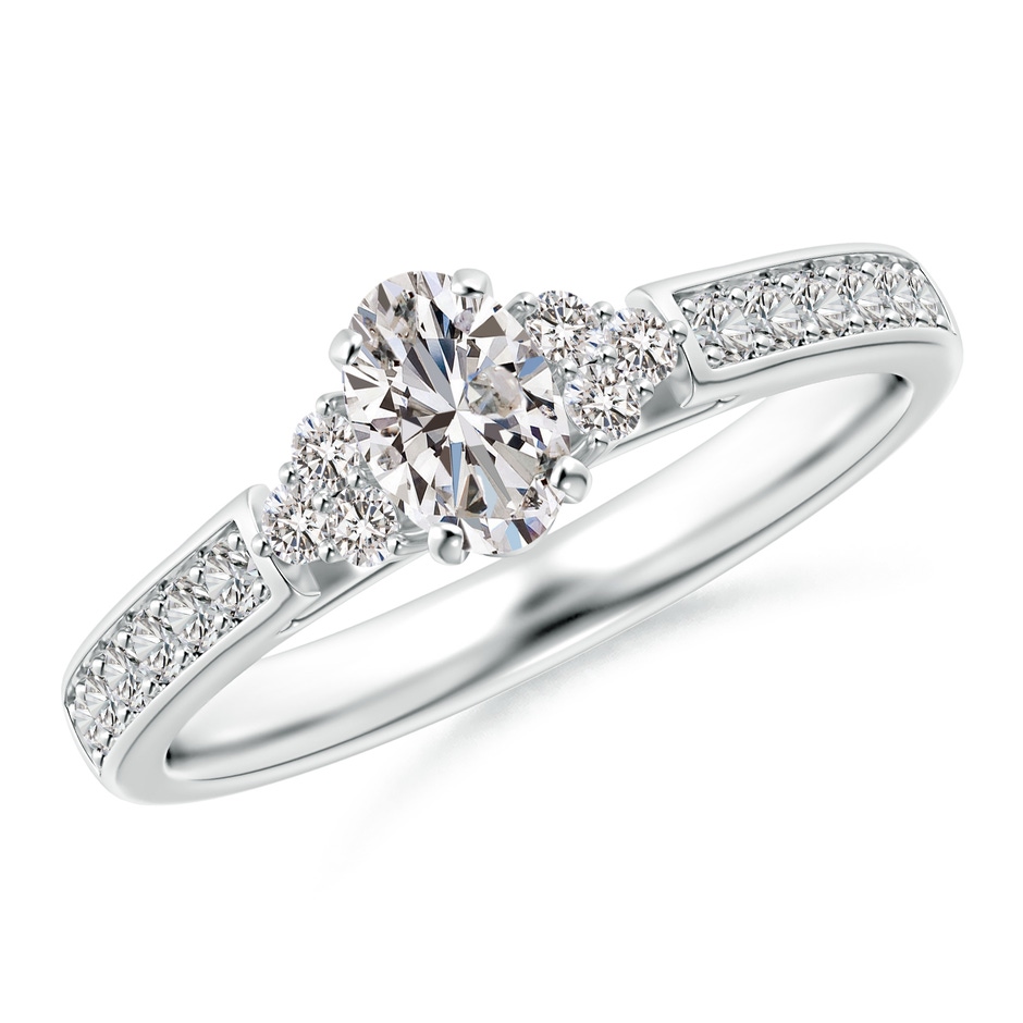 6x4mm IJI1I2 Oval Diamond Engagement Ring with Trio Accents in White Gold 