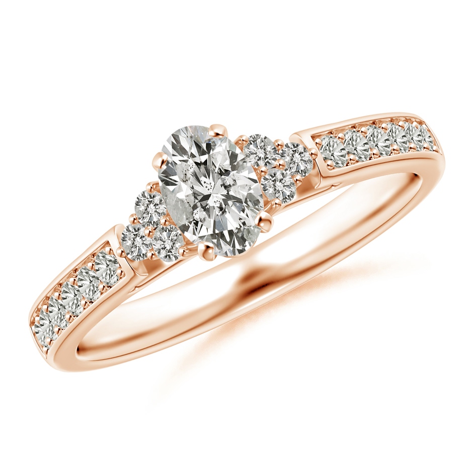 6x4mm KI3 Oval Diamond Engagement Ring with Trio Accents in Rose Gold 