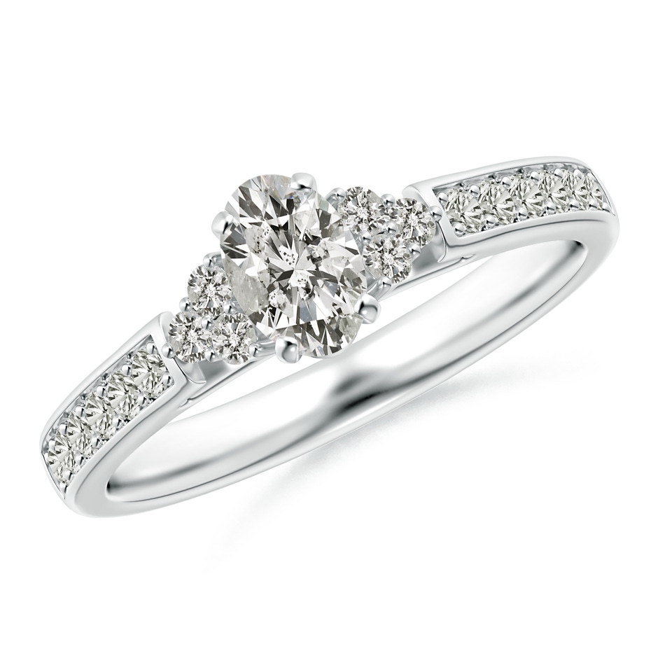 6x4mm KI3 Oval Diamond Engagement Ring with Trio Accents in White Gold 