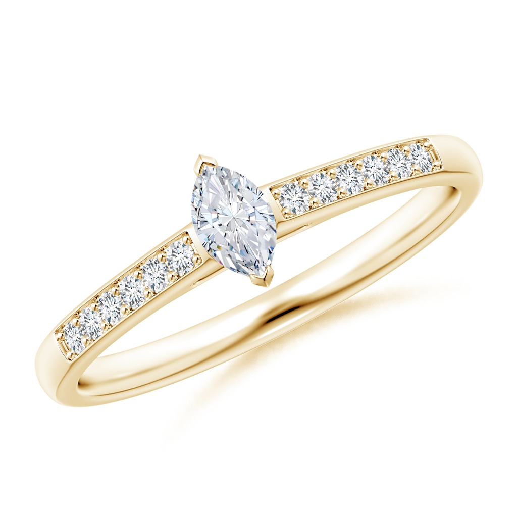 5x3mm GVS2 Marquise Diamond Ring with Pave-Set Accents in Yellow Gold 