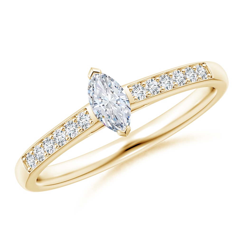 6x3mm GVS2 Marquise Diamond Ring with Pave-Set Accents in Yellow Gold