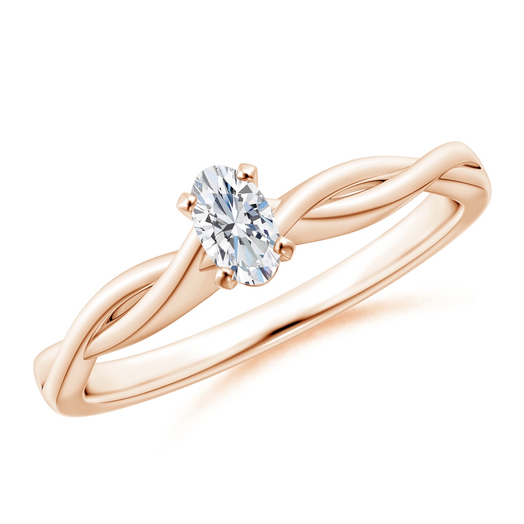 5x3mm GVS2 Solitaire Oval Diamond Twisted Shank Engagement Ring in Rose Gold