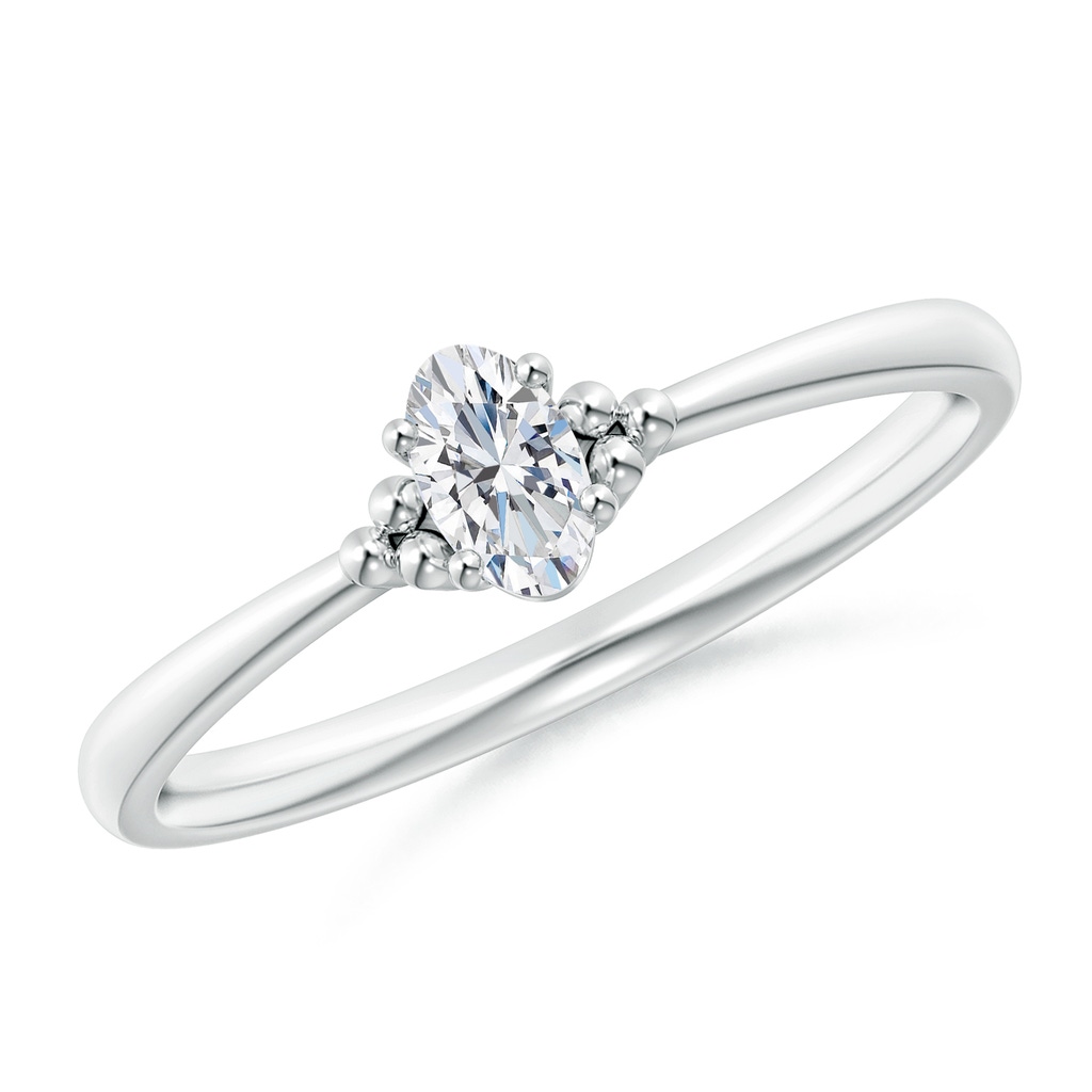 5x3mm GVS2 Solitaire Oval Diamond Beaded Engagement Ring  in White Gold
