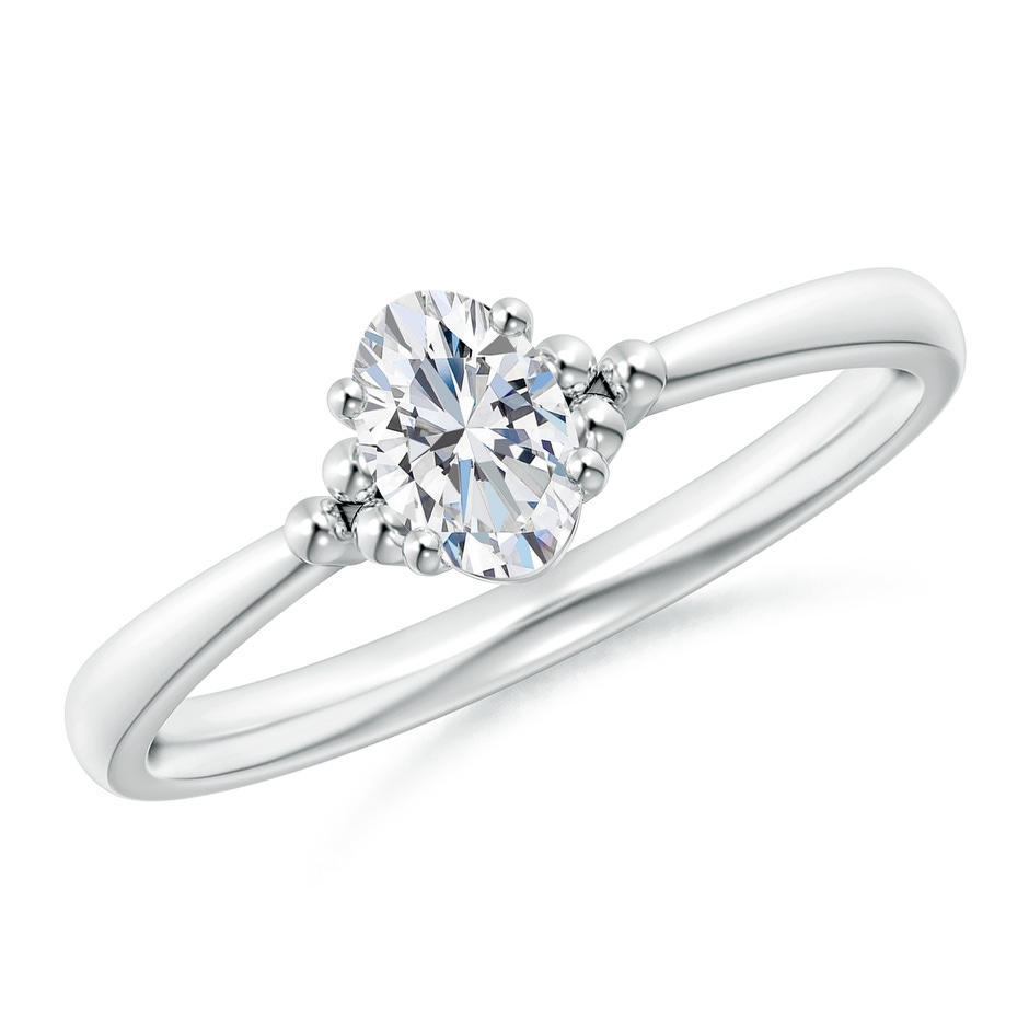 6x4mm GVS2 Solitaire Oval Diamond Beaded Engagement Ring  in White Gold 