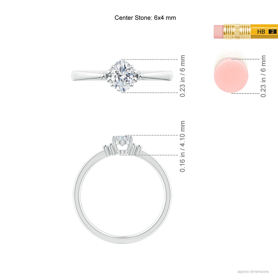 6x4mm GVS2 Solitaire Oval Diamond Beaded Engagement Ring  in White Gold ruler