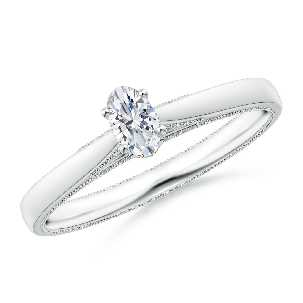 5x3mm GVS2 Solitaire Oval Diamond Engagement Ring with Milgrain in White Gold