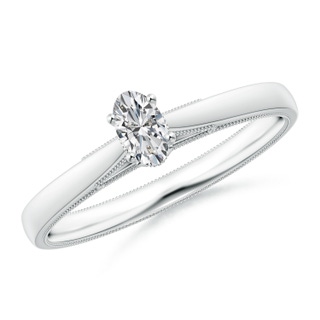 5x3mm HSI2 Solitaire Oval Diamond Engagement Ring with Milgrain in White Gold