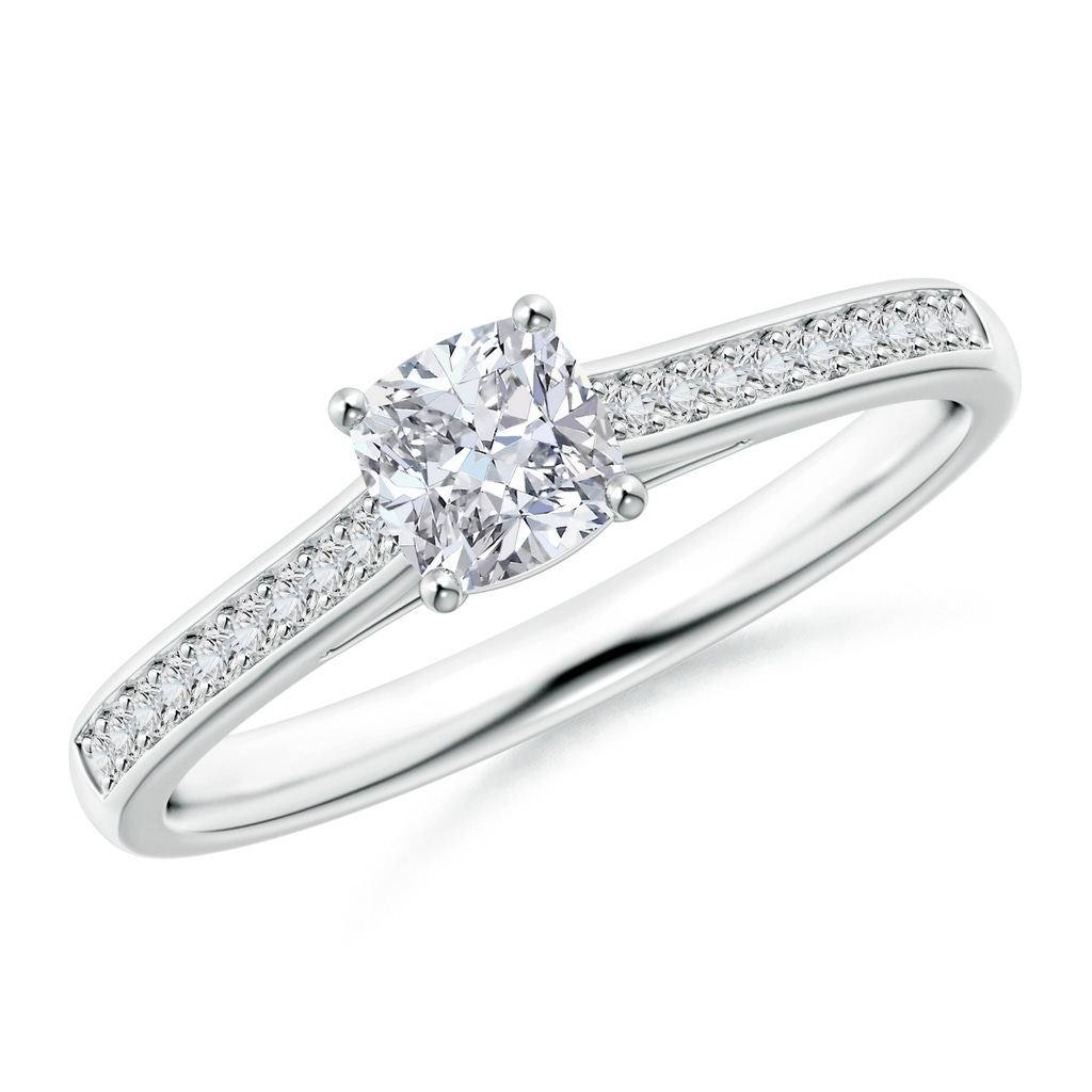 4.5mm HSI2 Solitaire Cushion Diamond Cathedral Engagement Ring in White Gold