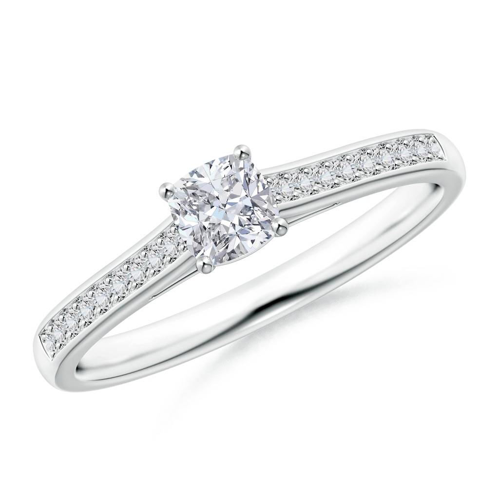 4mm HSI2 Solitaire Cushion Diamond Cathedral Engagement Ring in White Gold