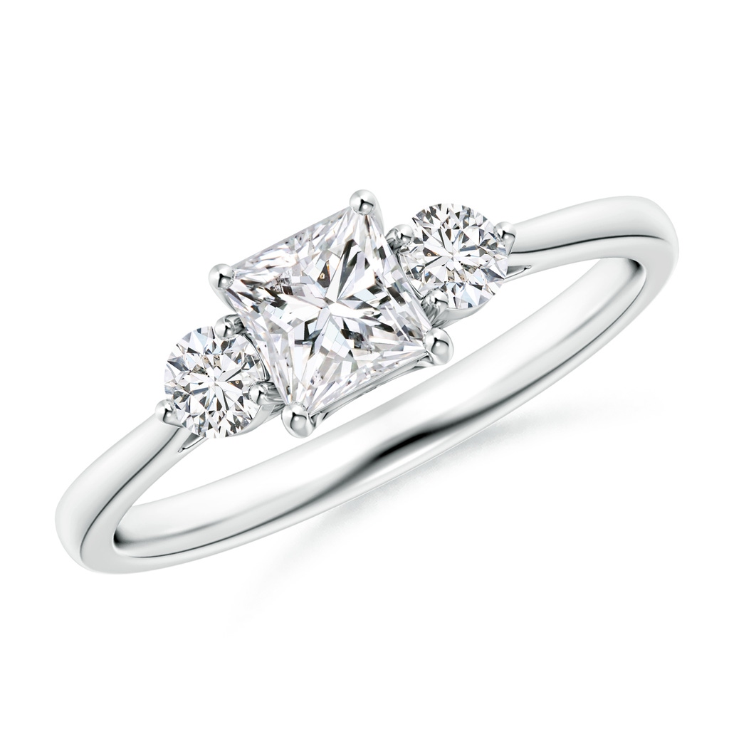 4.5mm HSI2 Princess-Cut and Round Diamond Three Stone Ring in White Gold