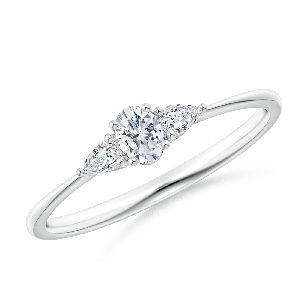 4x3mm GVS2 Oval and Pear-Shaped Diamond Three Stone Ring in White Gold
