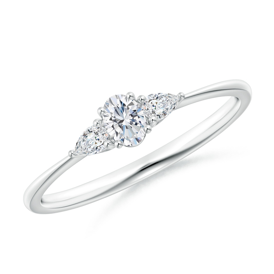 4x3mm GVS2 Oval and Pear-Shaped Diamond Three Stone Ring in White Gold 