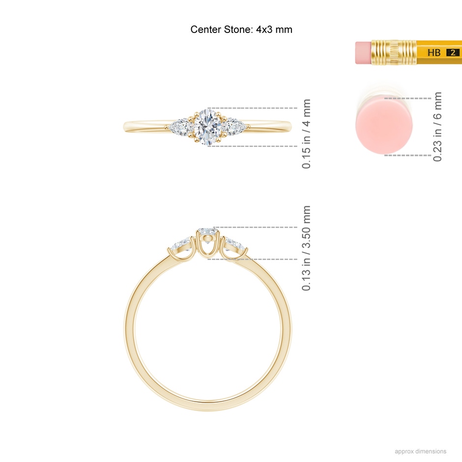 4x3mm GVS2 Oval and Pear-Shaped Diamond Three Stone Ring in Yellow Gold ruler