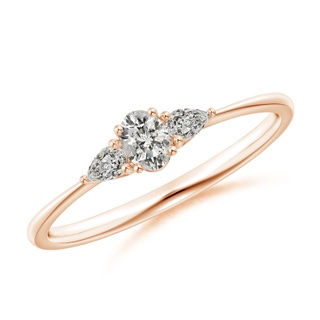 4x3mm KI3 Oval and Pear-Shaped Diamond Three Stone Ring in Rose Gold