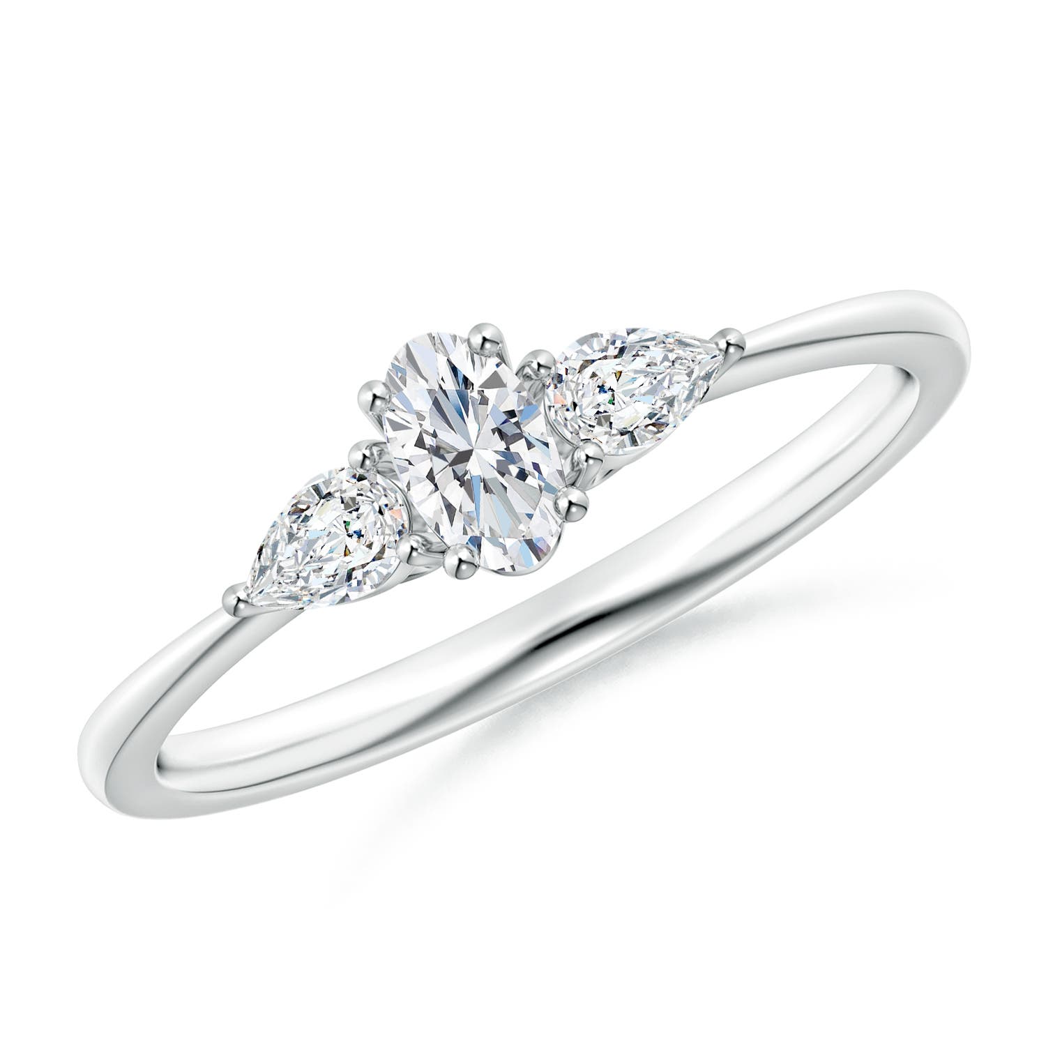 5x3mm GVS2 Oval and Pear-Shaped Diamond Three Stone Ring in P950 Platinum