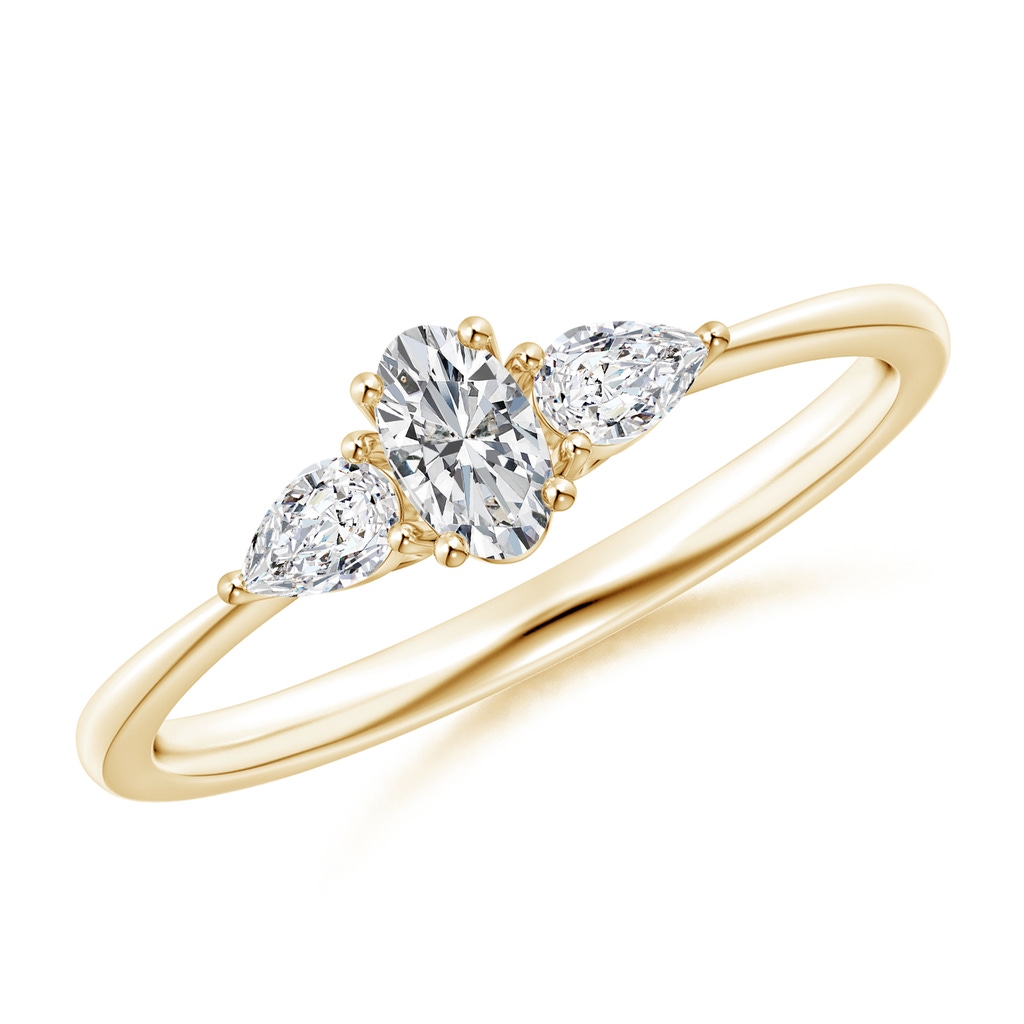 5x3mm HSI2 Oval and Pear-Shaped Diamond Three Stone Ring in Yellow Gold