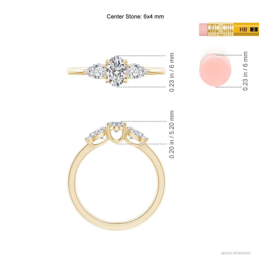 6x4mm HSI2 Oval and Pear-Shaped Diamond Three Stone Ring in Yellow Gold Ruler