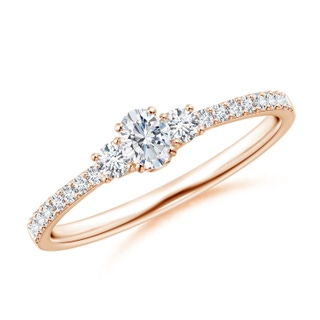 4x3mm GVS2 Oval and Round Diamond Three Stone Ring with Accents in Rose Gold